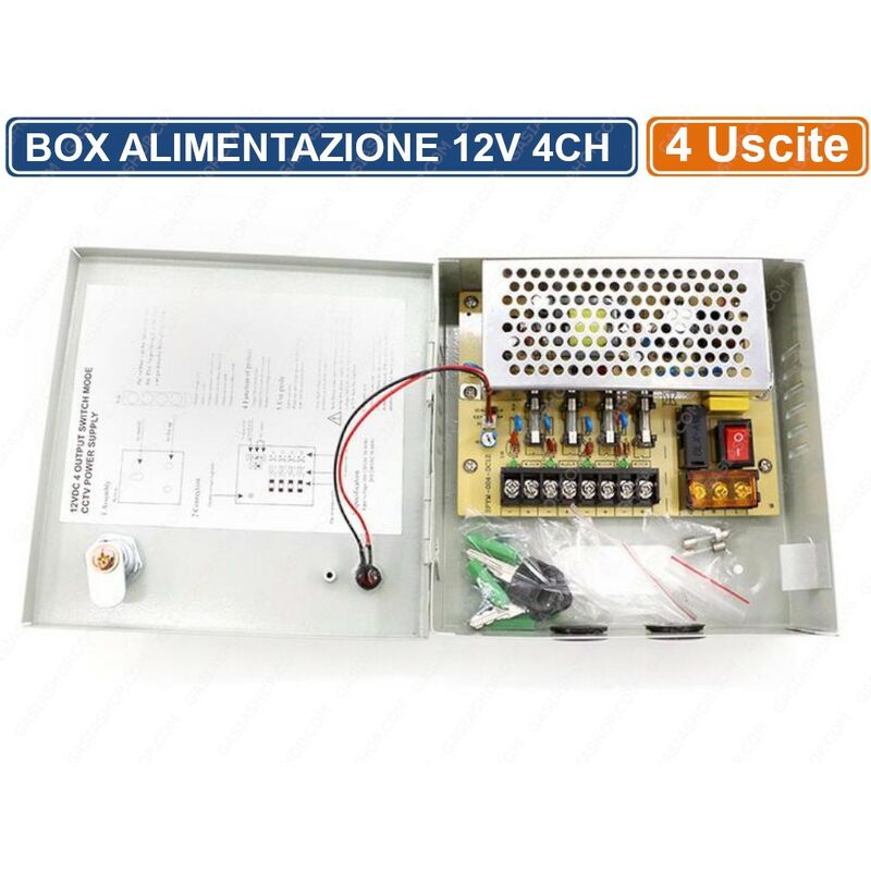foto del prodotto rack box metallico alimentatore stabilizzato a commutazione 4 uscite dc12v cctv