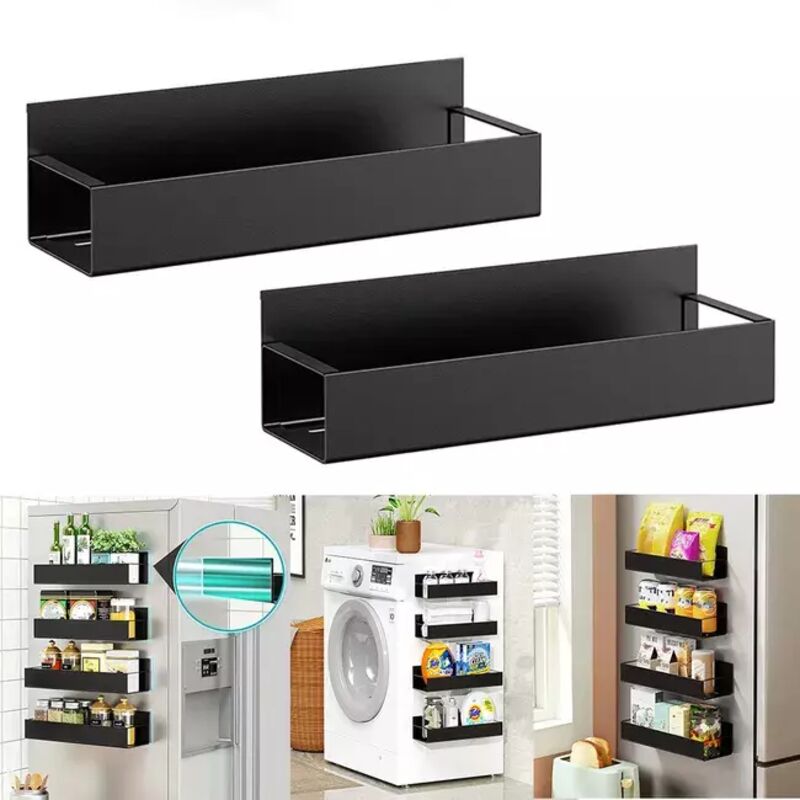 foto del prodotto rack di stoccaggio magnetico da 2 pezzi, rack di stoccaggio laterale del frigorifero, ripiano del frigorifero ad aspirazione magnetica