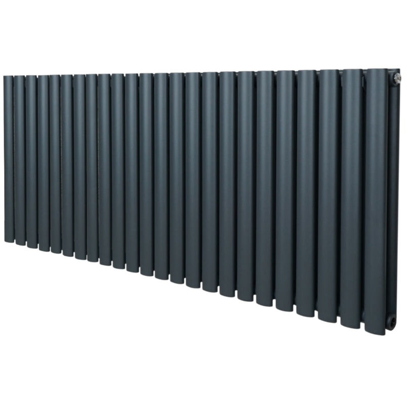 foto del prodotto radiatore a colonna ovale 600 mm x 1440mm designer doppio pannello termosifone grigio antracite acciaio orizzontale inclusi spazzola per la pulizia