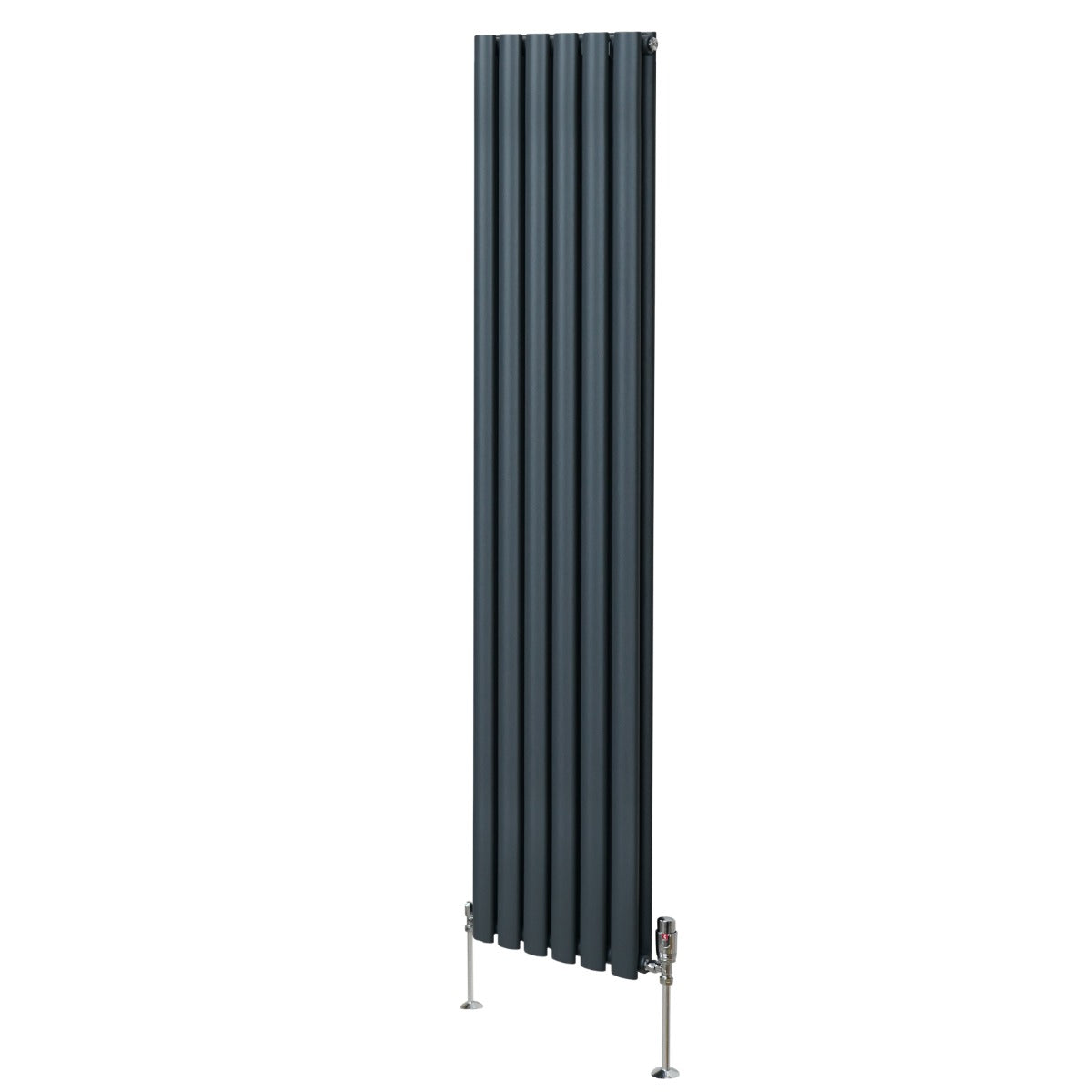 foto del prodotto radiatore a colonna ovale e valvole cromate trv 1800mm x 360mm grigio antracite