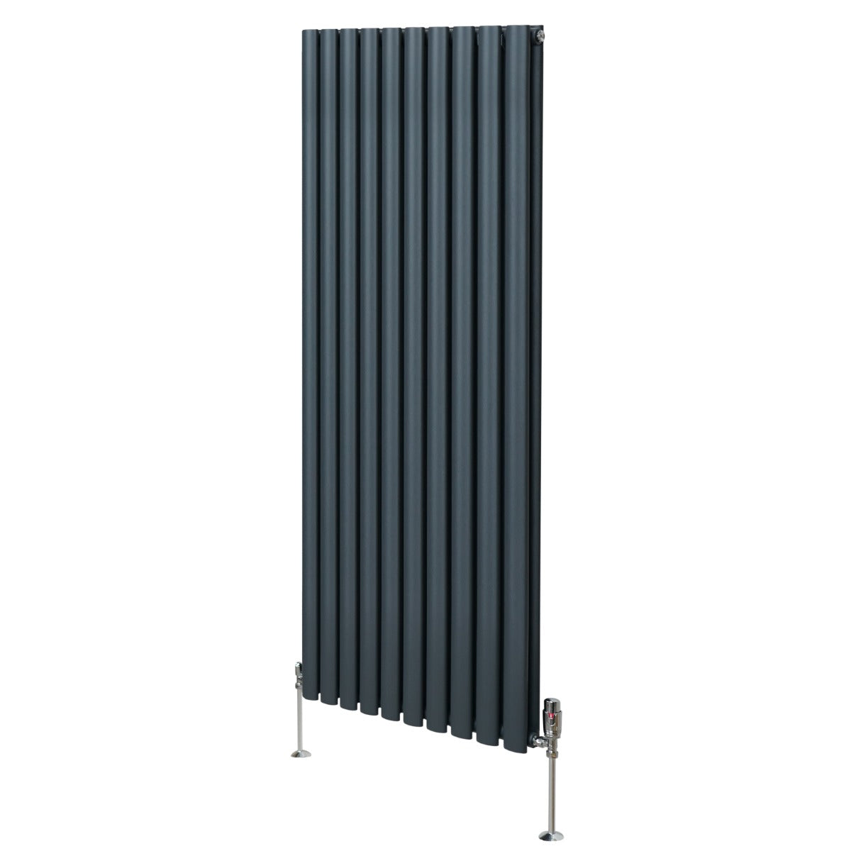 foto del prodotto radiatore a colonna ovale e valvole cromate trv designer grigio antracite 1600mm x 600mm