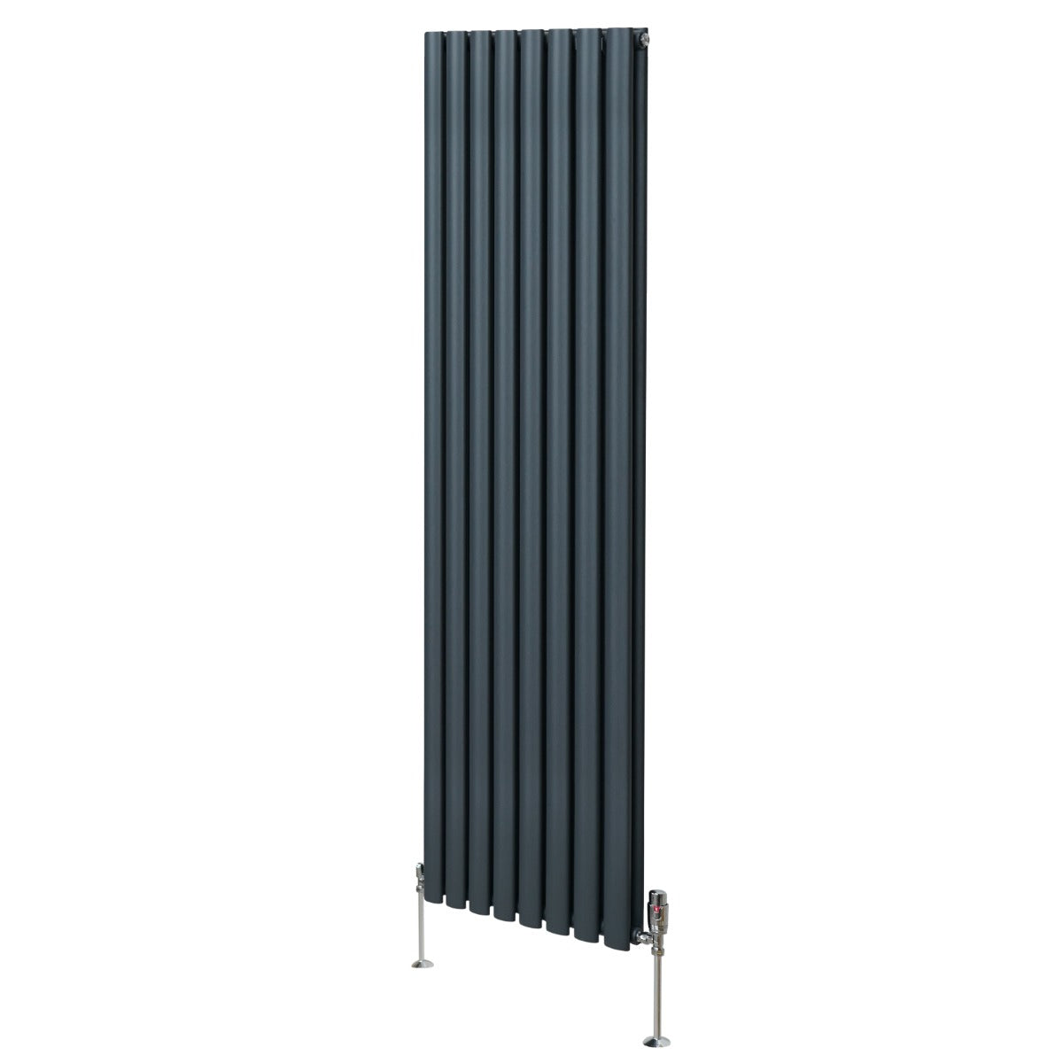 foto del prodotto radiatore a colonna ovale e valvole cromate trv designer grigio antracite 1800mm x 480mm