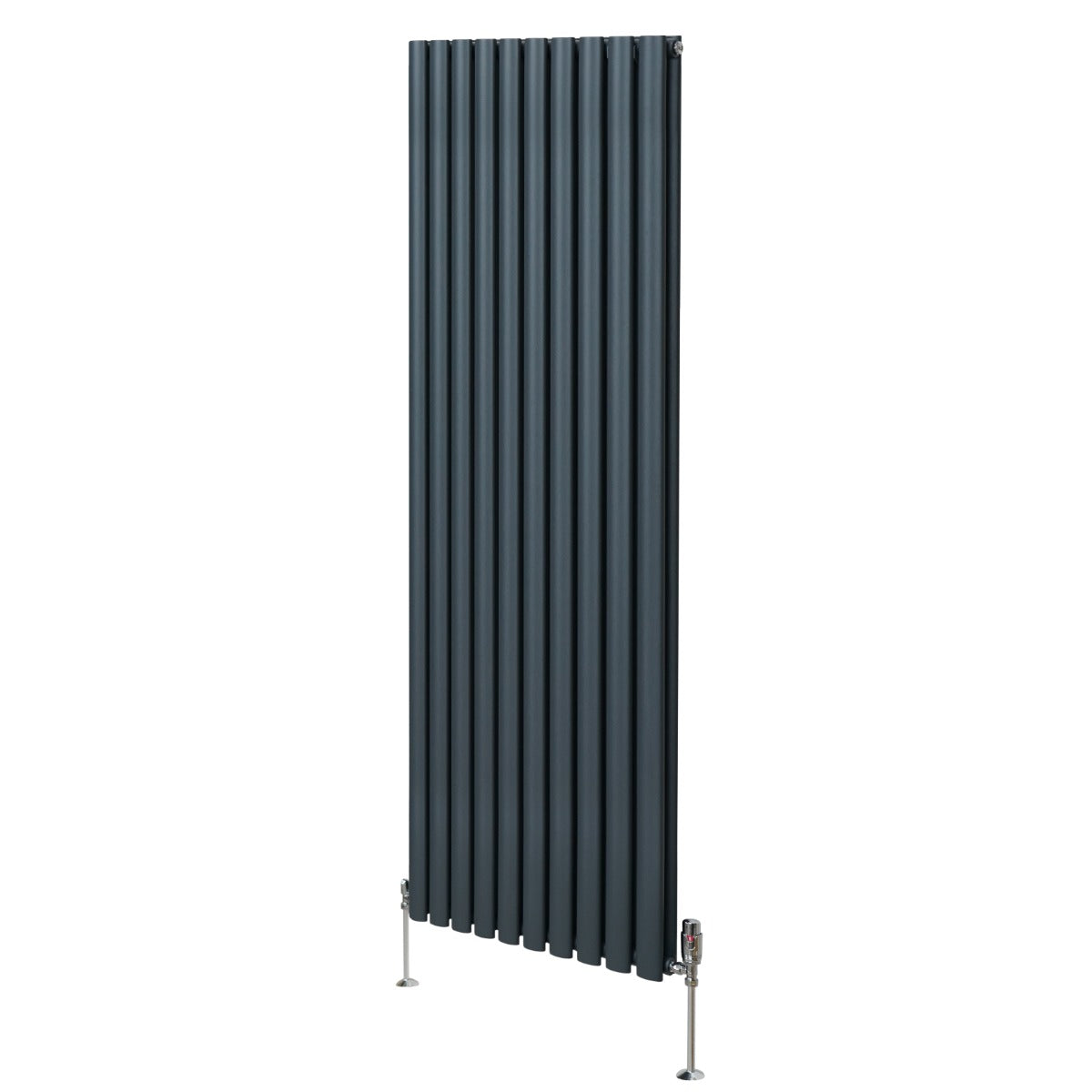 foto del prodotto radiatore a colonna ovale e valvole cromate trv designer grigio antracite 1800mm x 600mm
