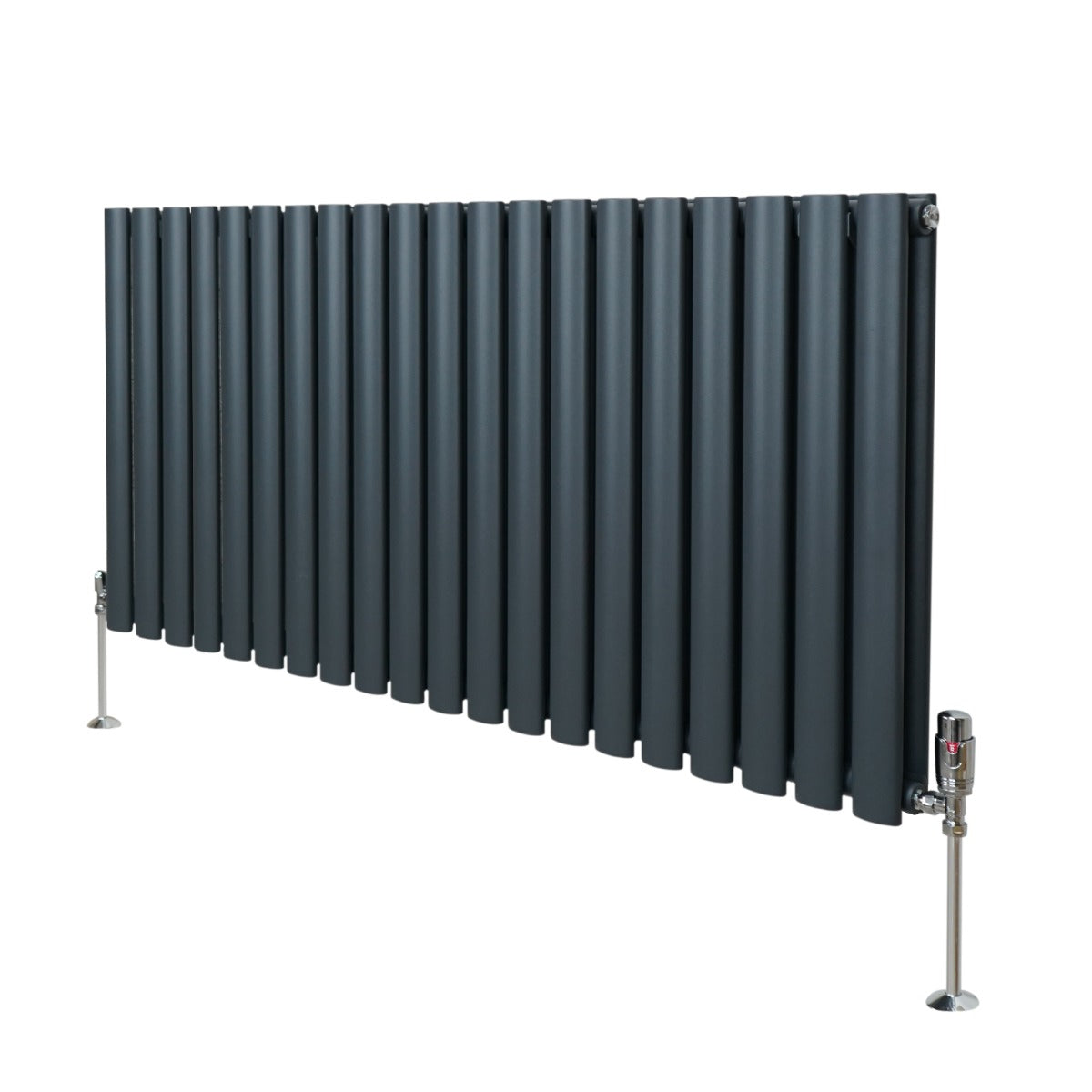foto del prodotto radiatore a colonna ovale e valvole cromate trv designer grigio antracite 600 mm x 1200mm