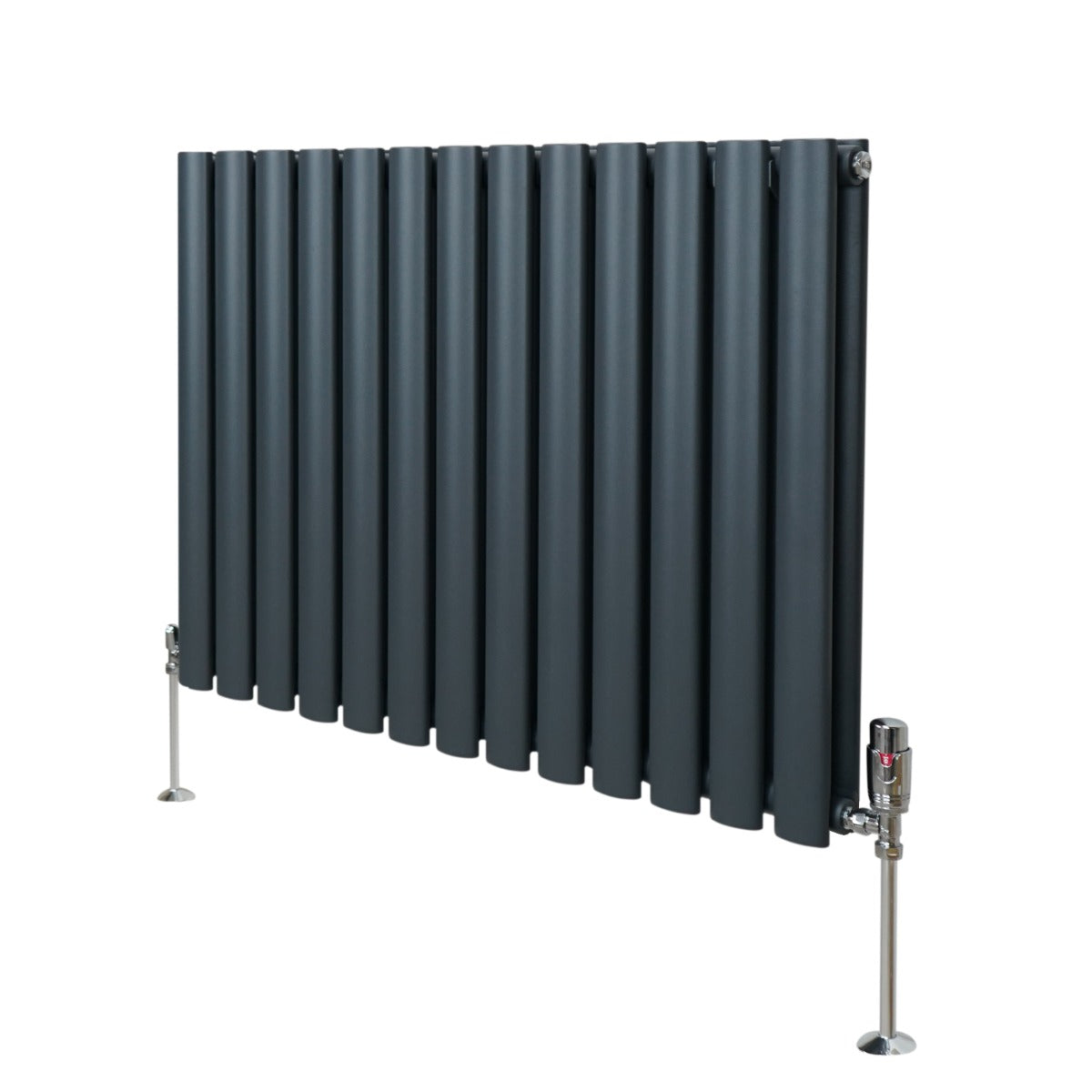 foto del prodotto radiatore a colonna ovale e valvole cromate trv designer grigio antracite 600 mm x 780mm