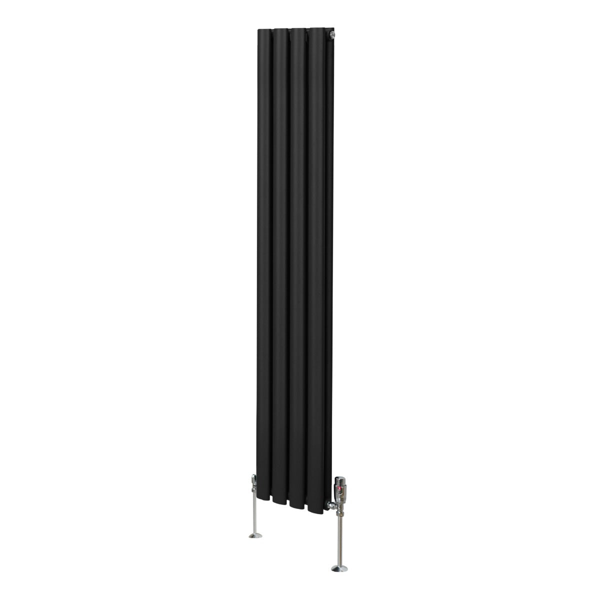 foto del prodotto radiatore a colonna ovale e valvole cromate trv designer nero 1600mm x 240mm