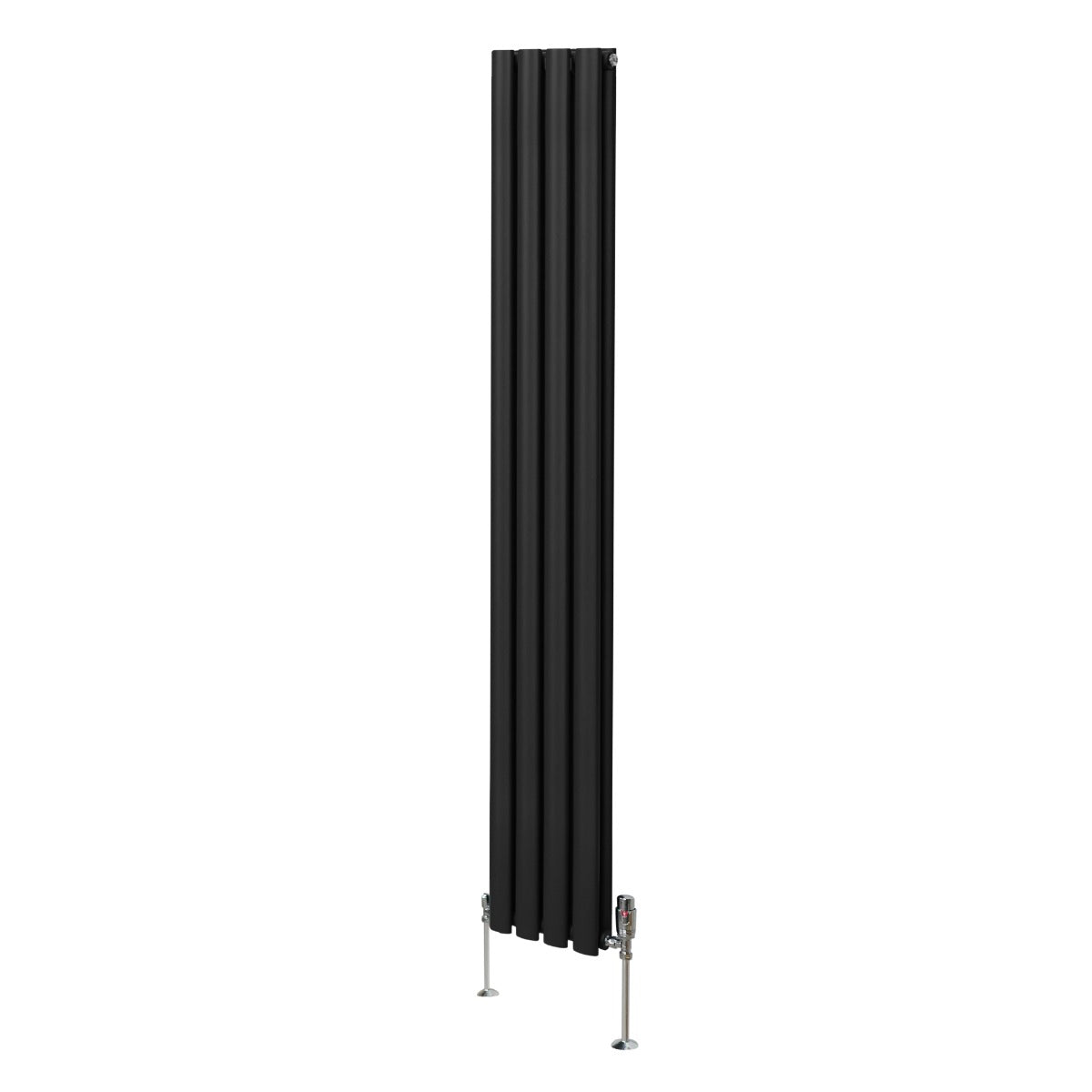 foto del prodotto radiatore a colonna ovale e valvole cromate trv designer nero 1800mm x 240mm