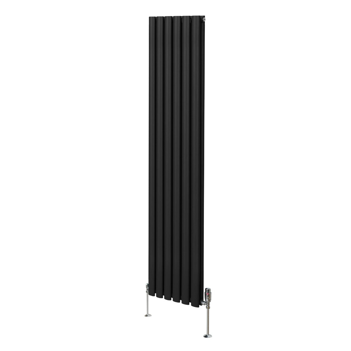 foto del prodotto radiatore a colonna ovale e valvole cromate trv designer nero 1800mm x 360mm