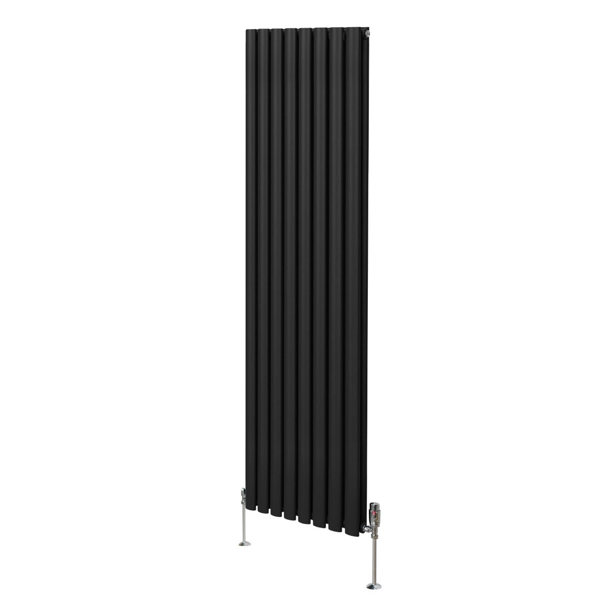 foto del prodotto radiatore a colonna ovale e valvole cromate trv designer nero 1800mm x 480mm