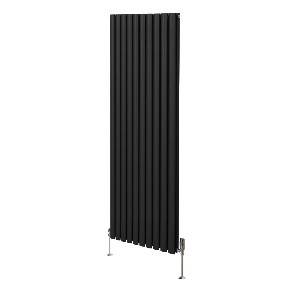 foto del prodotto radiatore a colonna ovale e valvole cromate trv designer nero 1800mm x 600mm