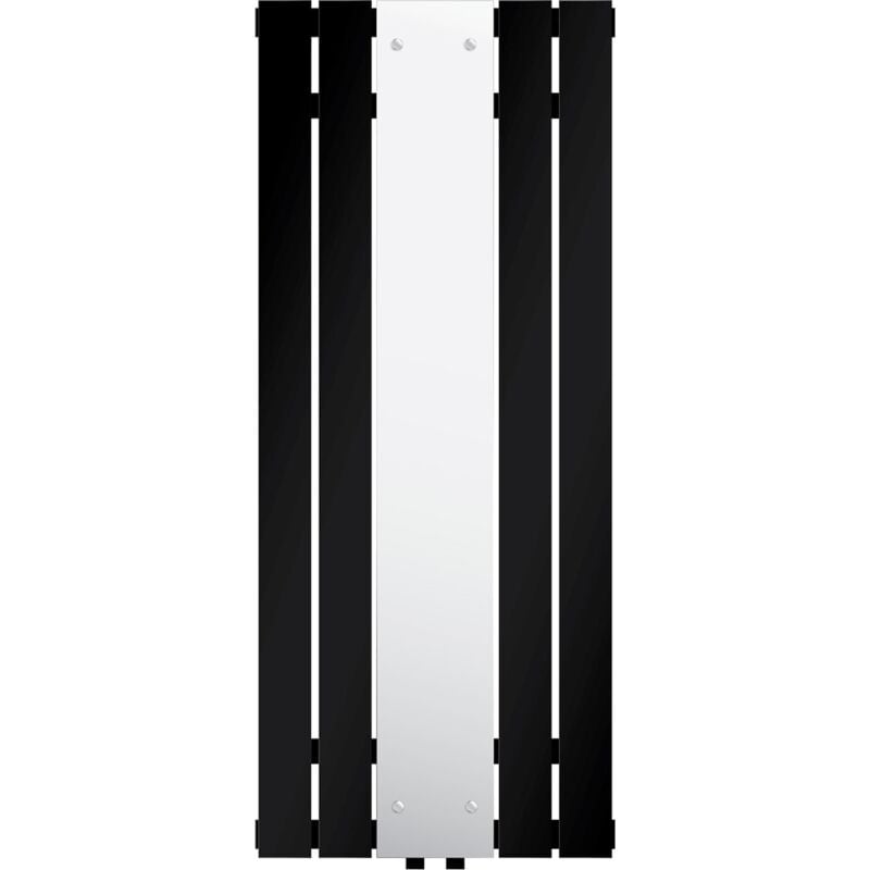 foto del prodotto radiatore a pannello con specchio 1200x450 mm nero opaco radiatore di design calorifero per bagno attacco centrale termoarredo verticale piatto