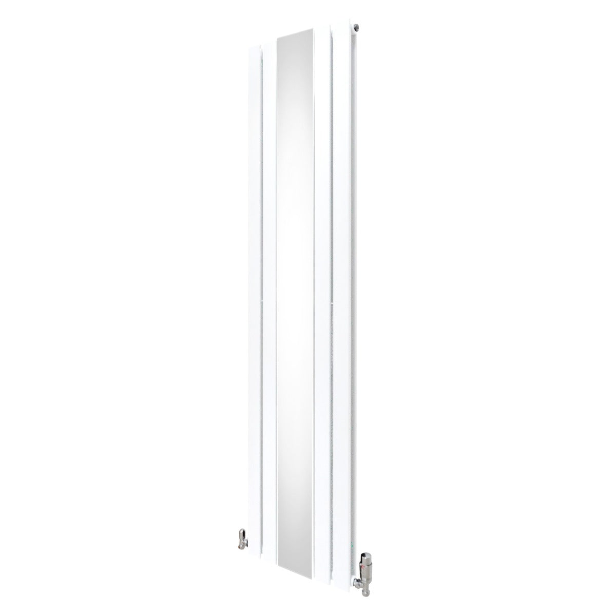 foto del prodotto radiatore a specchio a pannello piatto e valvole trv cromate bianco 1800 mm x 425 mm