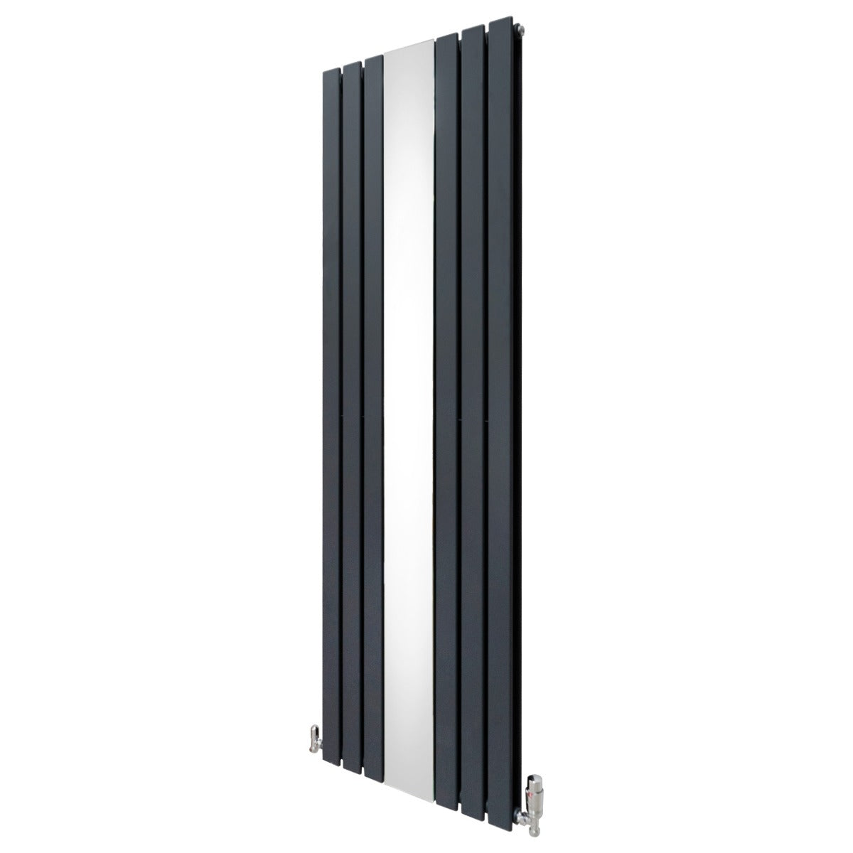 foto del prodotto radiatore a specchio a pannello piatto e valvole trv cromate grigio antracite 1800 mm x 565 mm