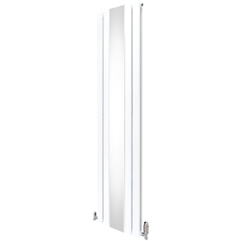 foto del prodotto radiatore con specchio 1800mm x 425mm e valvole trv cromate radiatore di design a doppia colonna verticale in acciaio al carbonio bianco kit di