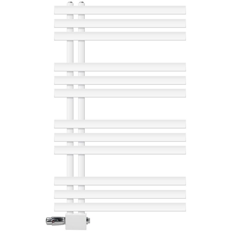 foto del prodotto radiatore da bagno iron em 600x1000 mm bianco attacco centrale con set di collegamento termostato universale angolare e assante calorifero di design