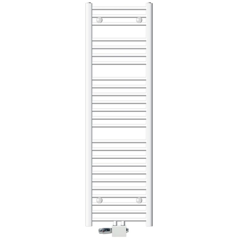 foto del prodotto radiatore da bagno sahara 400x1500 mm bianco curvo termosifone attacco centrale set di collegamento con termostato forma universale angolare e