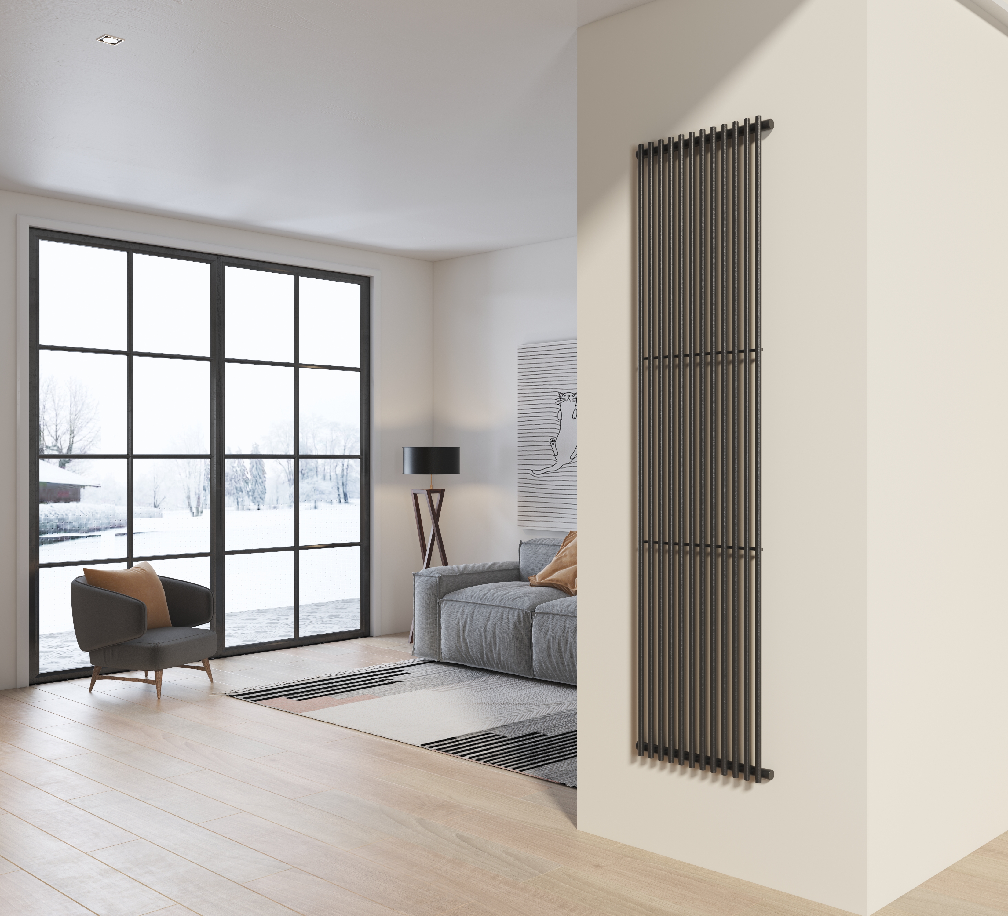 foto del prodotto radiatore design 200x50 cm 12 tubi in acciaio grigio opaco a tubi tondi interasse verticale h200 pisa
