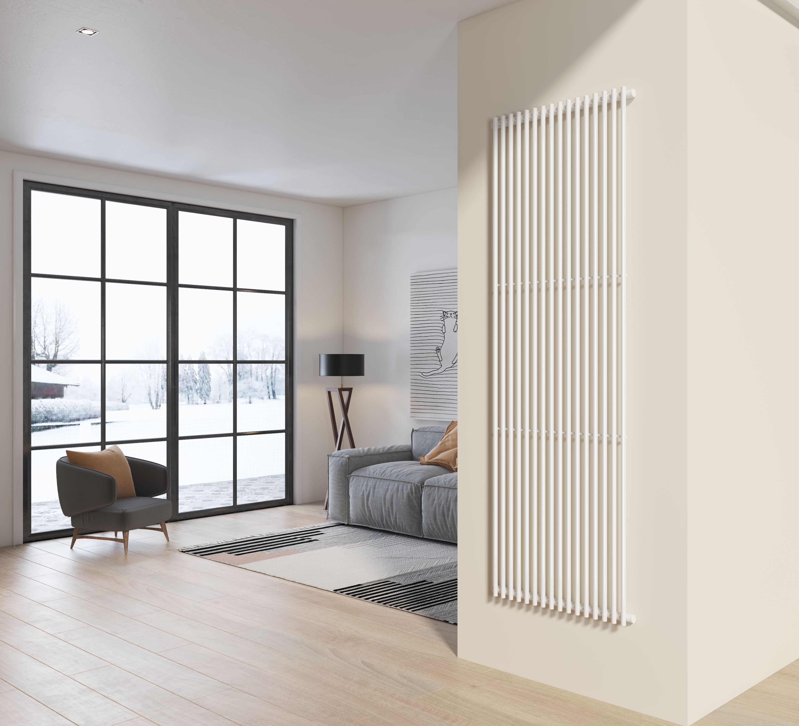 foto del prodotto radiatore design 200x66 cm 16 tubi in acciaio bianco a tubi tondi interasse verticale h. 200 pisa
