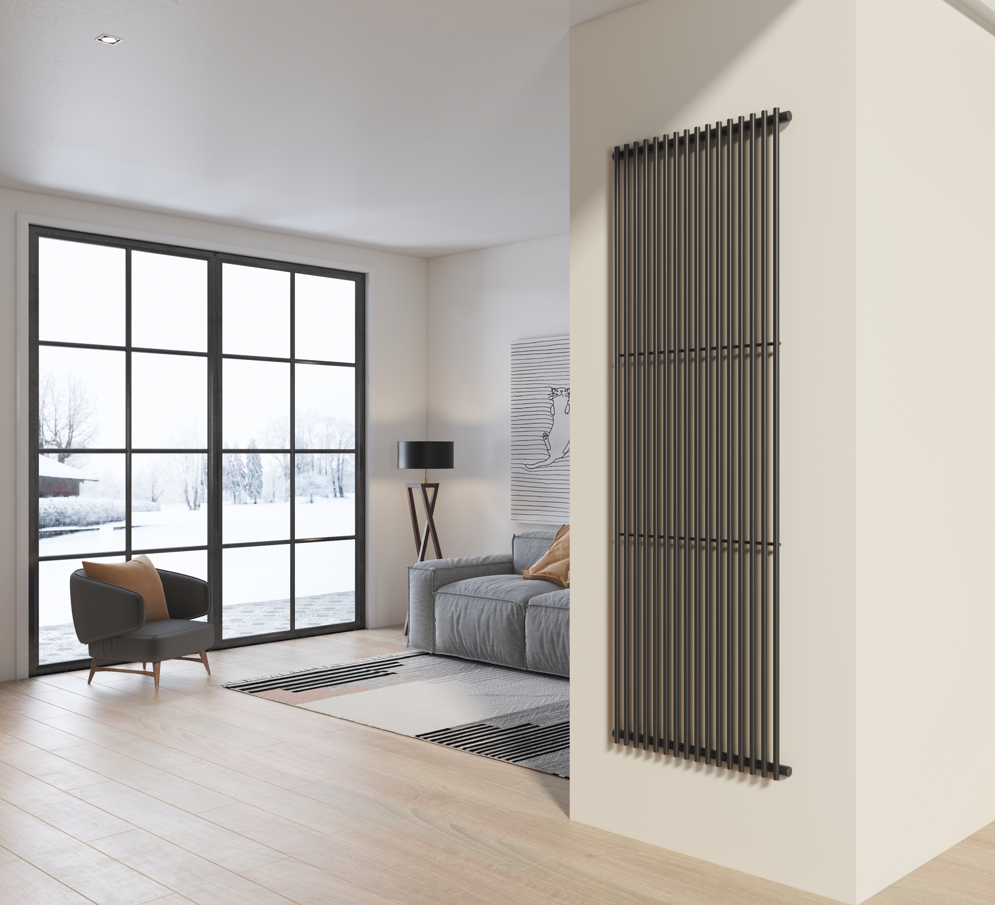 foto del prodotto radiatore design 200x66 cm 16 tubi in acciaio grigio opaco a tubi tondi interasse verticale h200 pisa