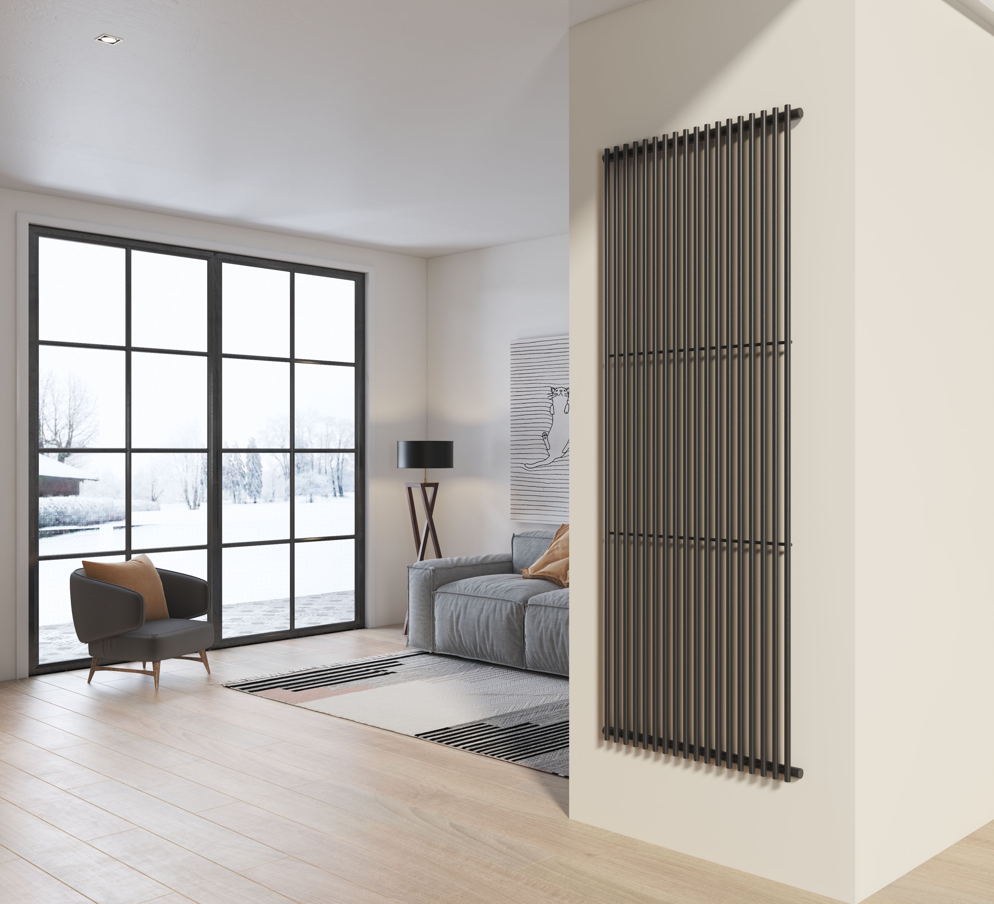 foto del prodotto radiatore design 200x74 cm 18 tubi in acciaio grigio opaco a tubi tondi interasse verticale h200 pisa