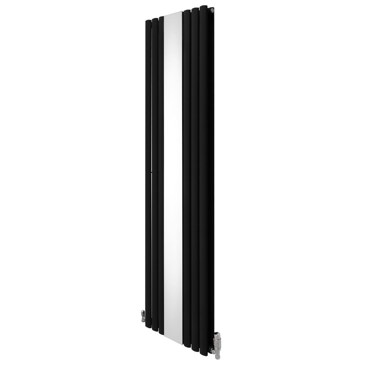 foto del prodotto radiatore e valvole cromate a specchio pannelli ovali 1800mm x 500mm nero