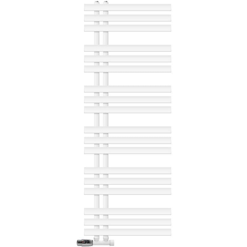 foto del prodotto radiatore iron em design scaldasalviette 500 x 1400 mm bianco calorifero attacco centrale con set di connessione e termostato angolo muro termosifone