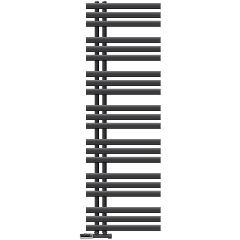 foto del prodotto radiatore iron em design scaldasalviette 500 x 1600 mm antracite calorifero attacco centrale con set di connessione e termostato angolo muro