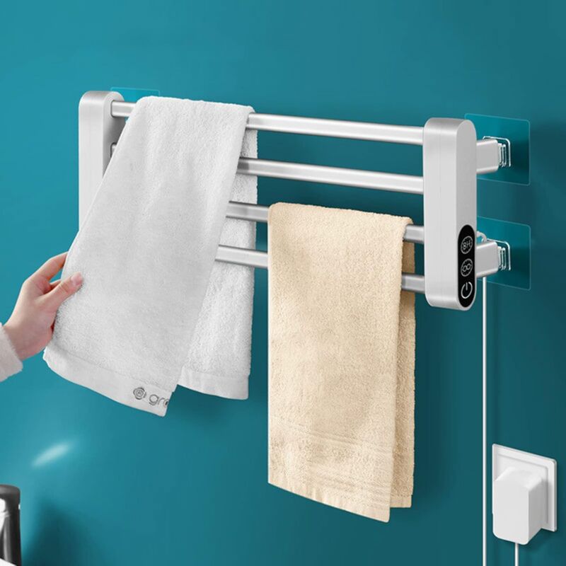 foto del prodotto radiatore scaldasalviette elettrico per bagno con termostato a 55 c, scaldasalviette elettrico bianco senza foratura, autoadesivo, pieghevole a 90 e