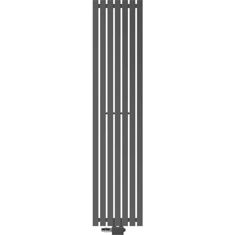 foto del prodotto radiatore stella antracite 370 x 1600 mm con termostato attacco centrale connessione universale calorifero riscaldamento da bagno termosifoni set di