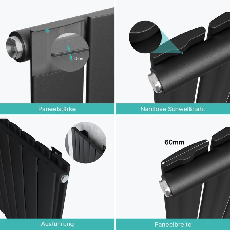 foto del prodotto radiatore verticale da bagno 160x46cm, radiatore a pannello termoarredo da parete e pavimento in acciaio, antracite - doporro