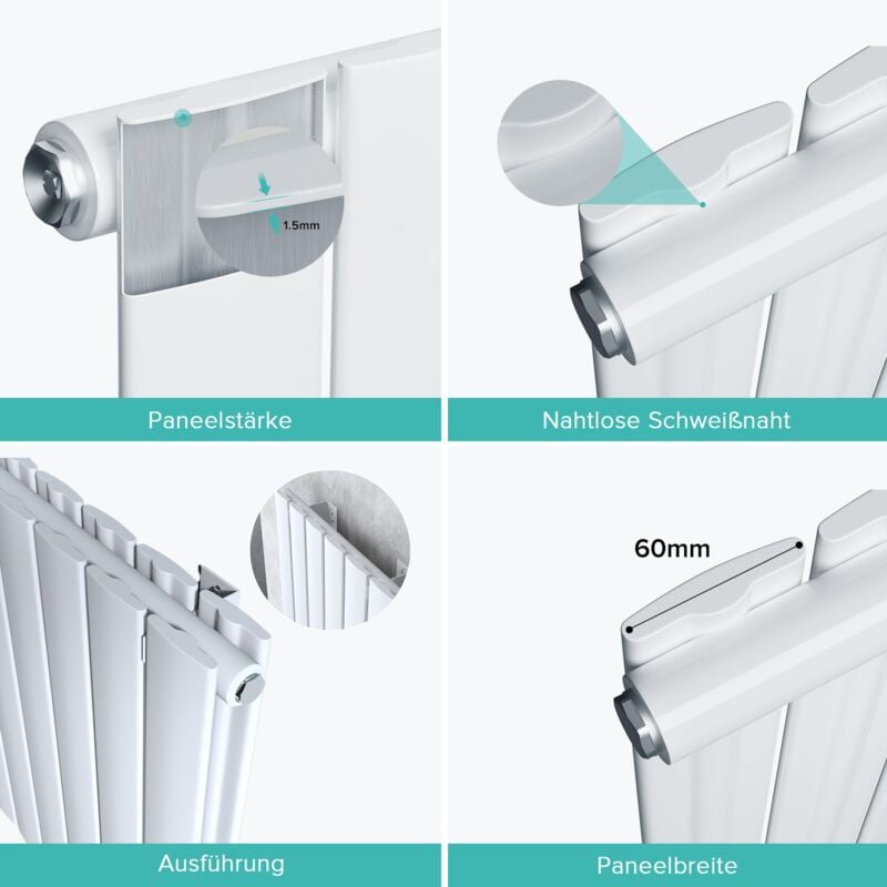 foto del prodotto radiatore verticale da bagno 180x54cm, radiatore a pannello a doppio strato termoarredo da parete e pavimento in acciaio, bianco - doporro