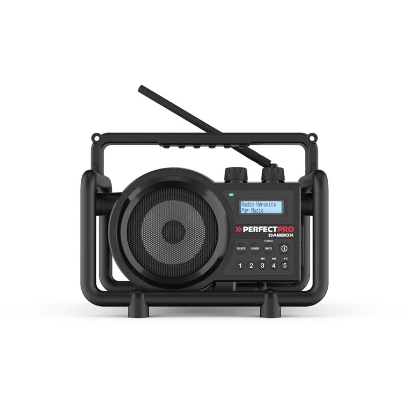 foto del prodotto radio da cantiere perfectpro dabbox con funzionamento a rete o con batterie ricaricabili 4x c