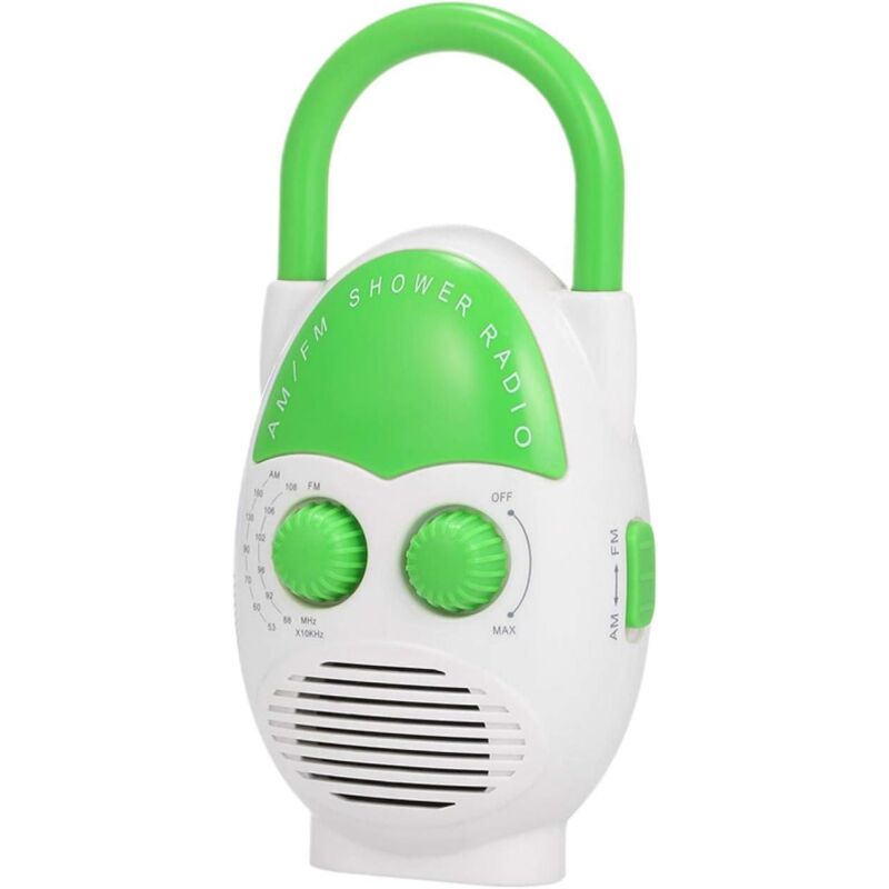 foto del prodotto radio da doccia impermeabile, radio da bagno am fm con maniglia superiore, mini radio da doccia portatile sospesa, altoparlante integrato, volume