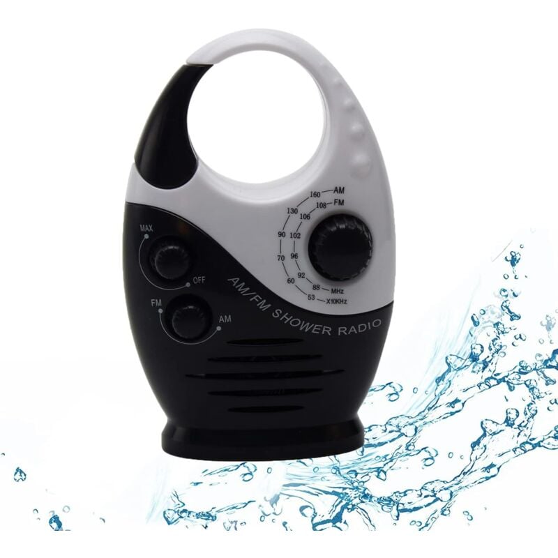 foto del prodotto radio da doccia, radio da bagno am fm, radio da doccia sospesa impermeabile, volume regolabile, colore nero