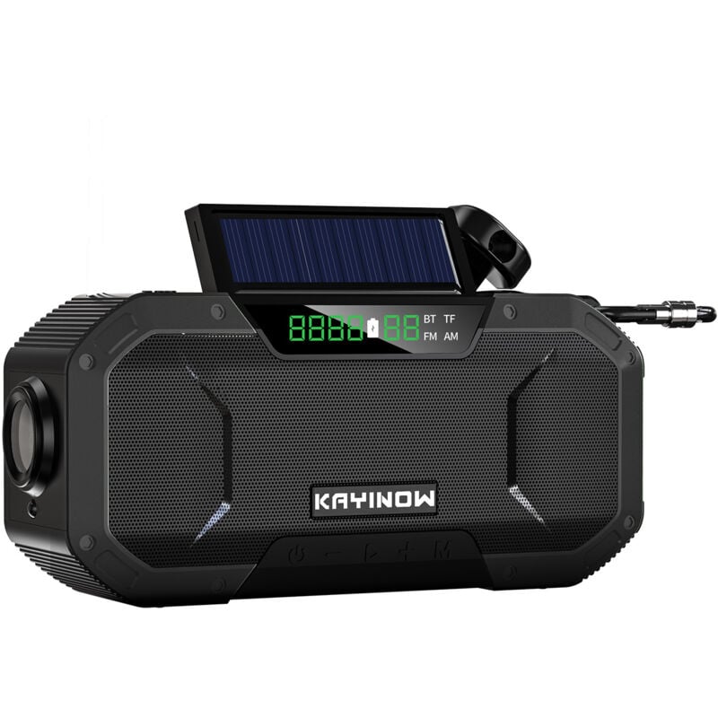 foto del prodotto radio di emergenza con funzione di ricarica per cellulare, radio portatile fm am a manovella con torcia led, luce di lettura, powerbank da 5000 mah,