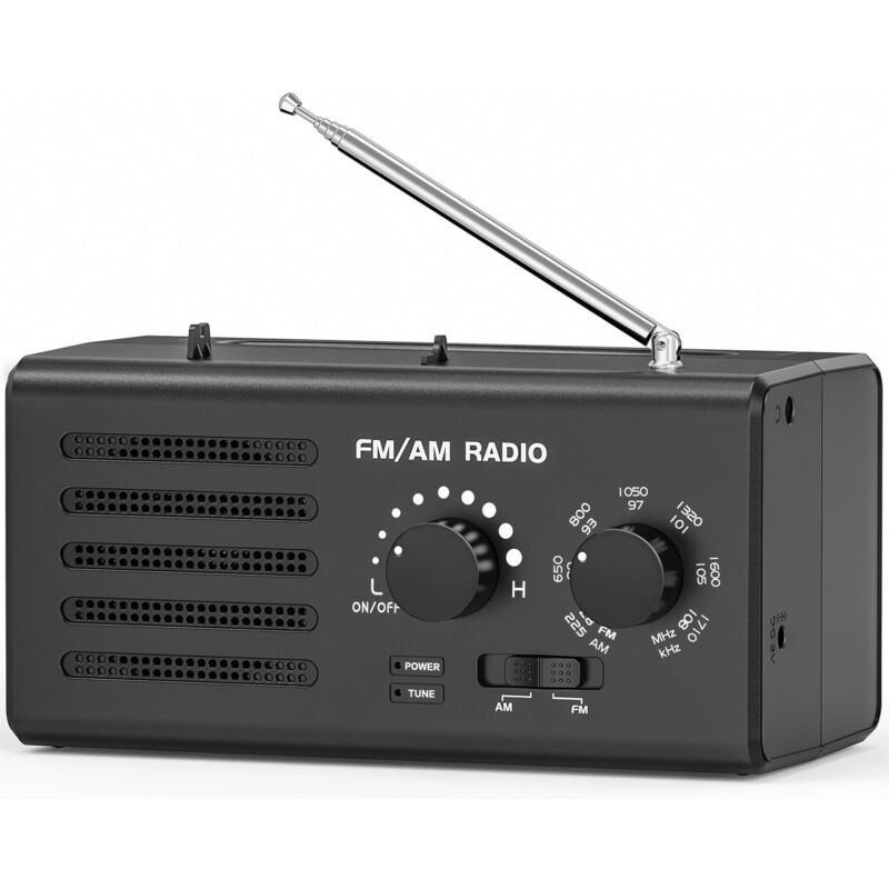 foto del prodotto radio fm am portatile, altoparlante grande da 5 w, con migliore ricezione, alimentazione tramite usb batteria, design esclusivo della maniglia, radio