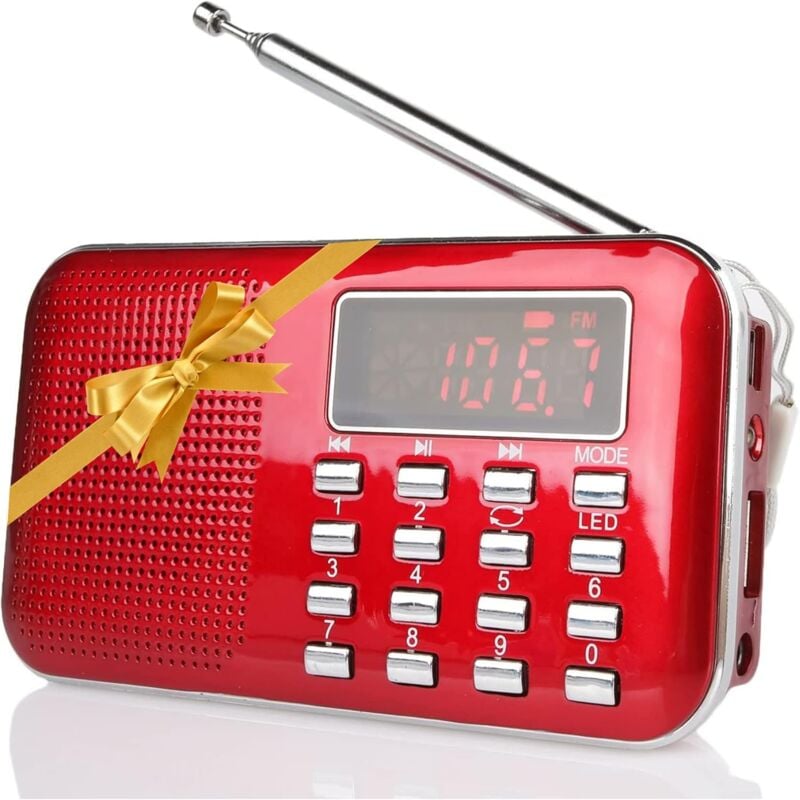 foto del prodotto radio fm am portatile ricaricabile usb micro sd e lettore mp3 integrato rosso 