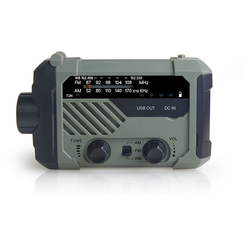 foto del prodotto radio meteorologica portatile multifunzione con torcia a led, allarme sos, caricatore per cellulare, rf am fm noaa, ideale per le emergenze