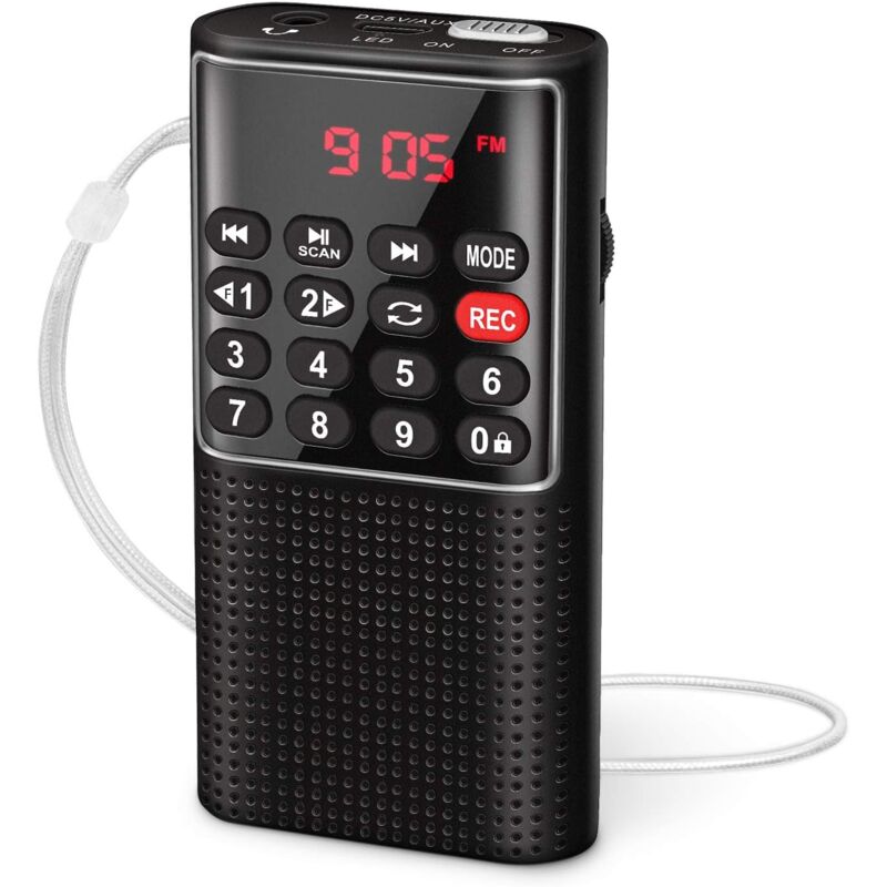 foto del prodotto radio portatile j 328, piccola radio portatile ricaricabile con funzione di registrazione, radio fm portatile supporta mp3 tf aux nero 
