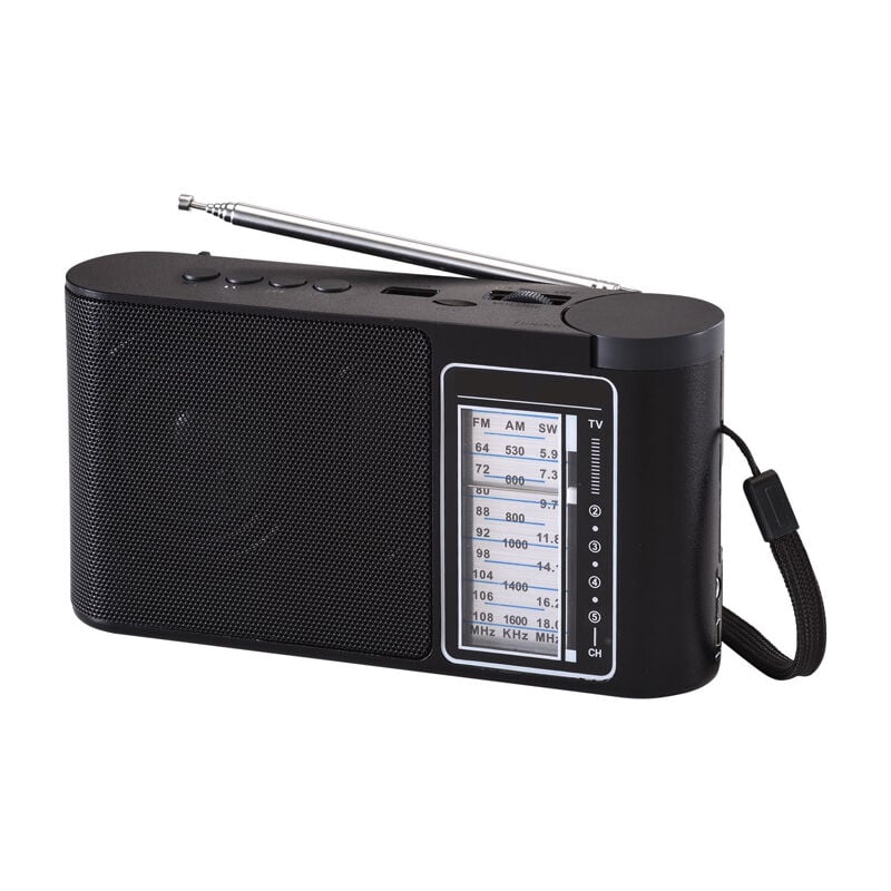 foto del prodotto radio portatile, radio a transistor con ricezione eccellente e grande altoparlante, radio alimentata a batteria o a rete elettrica per anziani.