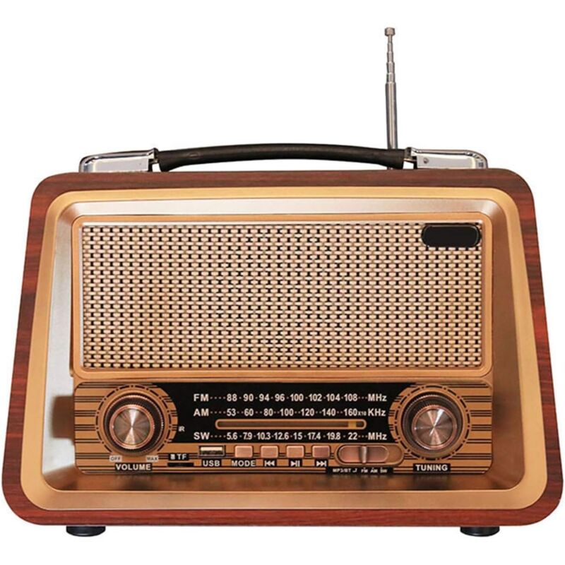 foto del prodotto radio retr bluetooth portatile, radio stereo fm am sw, supporto disco usb, scheda usb tf, jack aux riproduzione musicale con batteria
