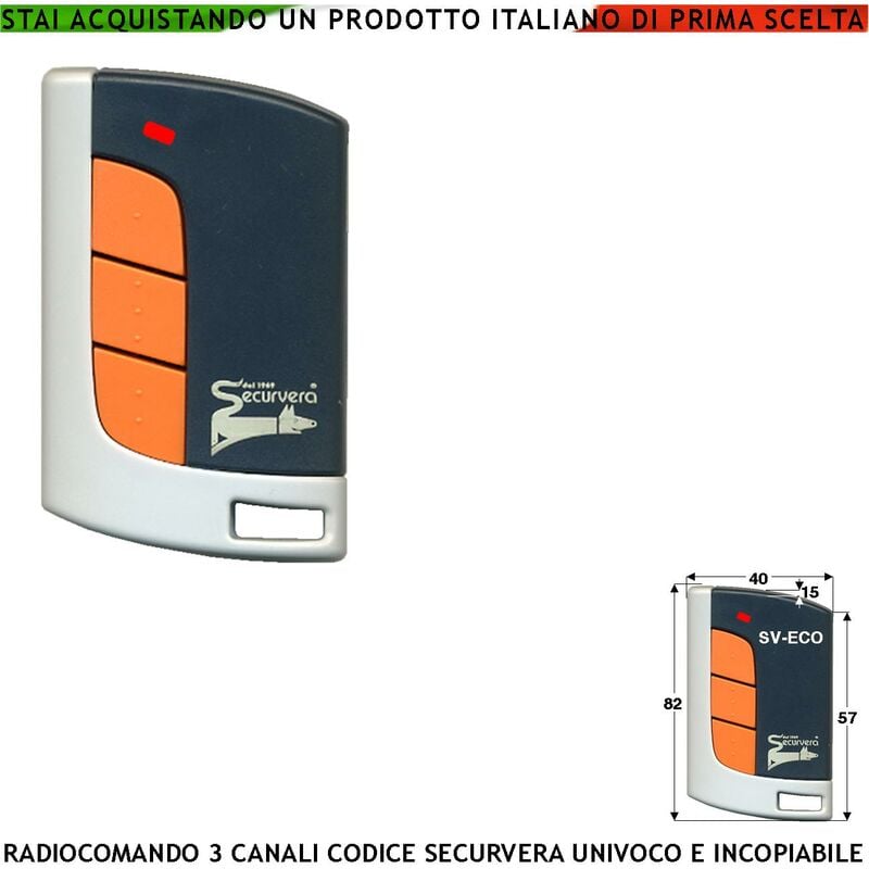 foto del prodotto radiocomando cancello 3 canali frequenza 433,92 mhz potenza 1 mw portata libera 60 100 mt codice sicurezza securvera rolling code 66 bit batteria 12