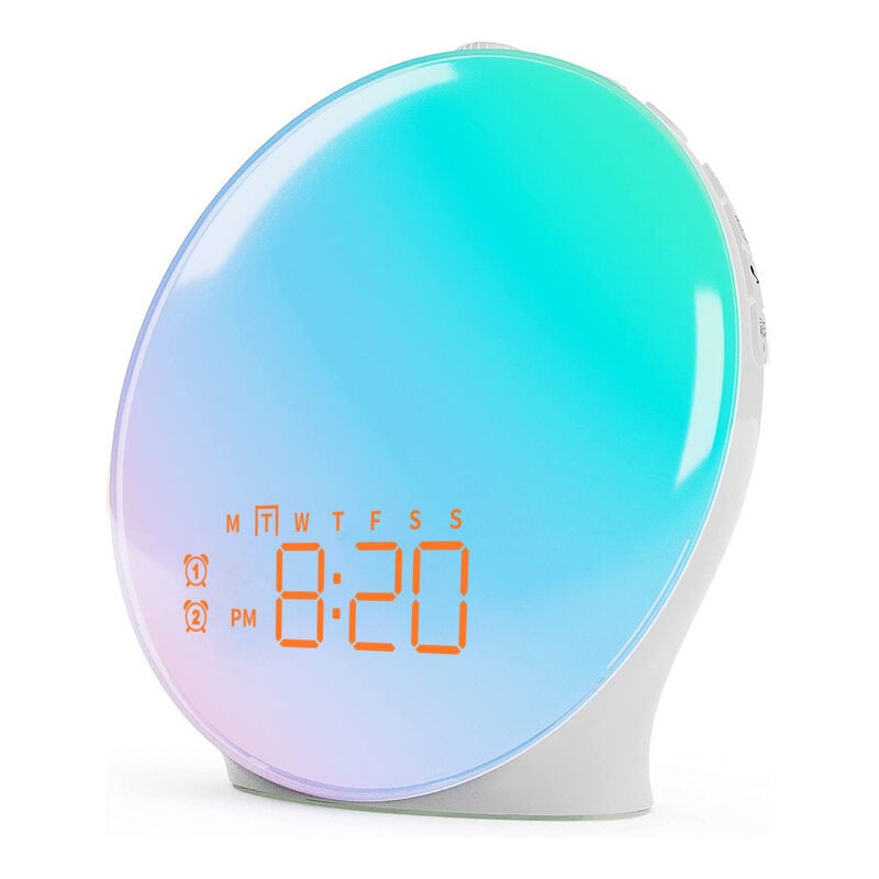 foto del prodotto radiosveglia con simulatore di alba e tramonto e lampada da comodino a led svegliati dolcemente con illuminazione d atmosfera personalizzabile e