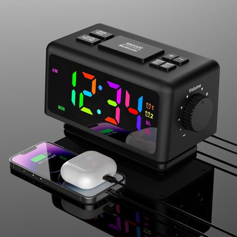 foto del prodotto radiosveglia digitale, sveglia digitale, orologio digitale a led, con 2 modalit di allarme, timer, sveglia digitale con dimmer continuo, volume