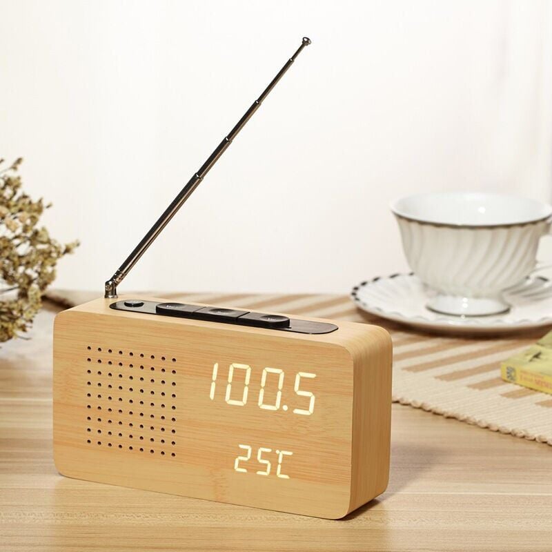 foto del prodotto radiosveglia in legno da comodino retr radiosveglia in legno ad alta definizione radiosveglia con display digitale a grande schermo