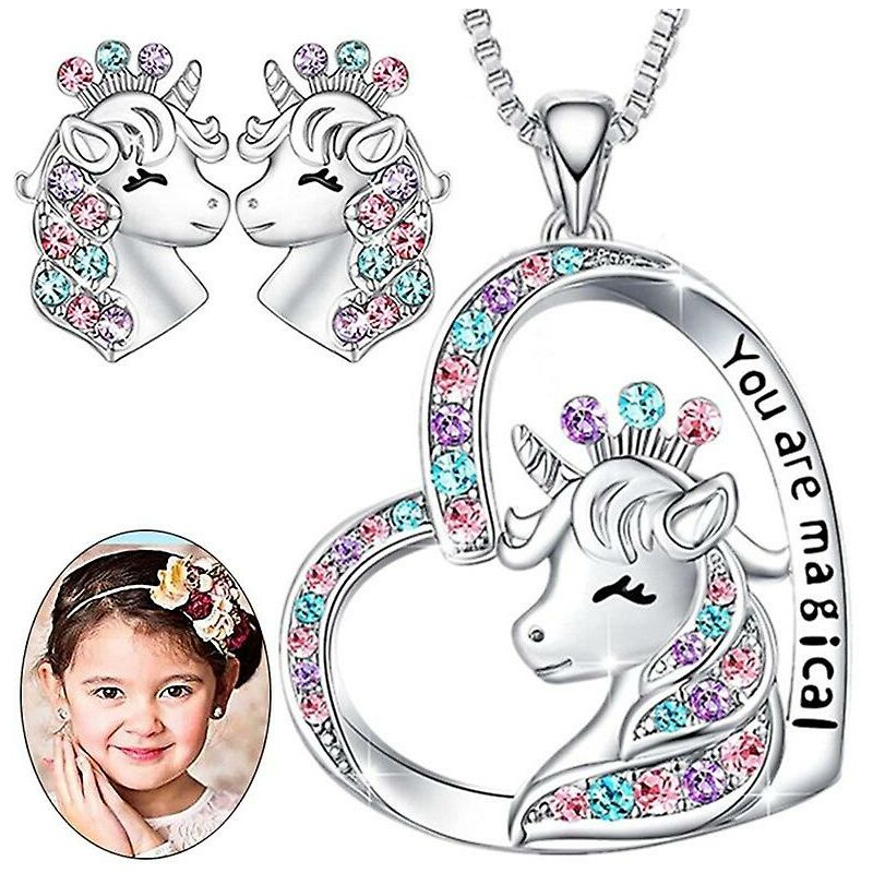 foto del prodotto ragazza squisita sei magico carino fortunato unicorno collana orecchini a forma di cavallo gioielli regalo per ragazze amiche sorelle