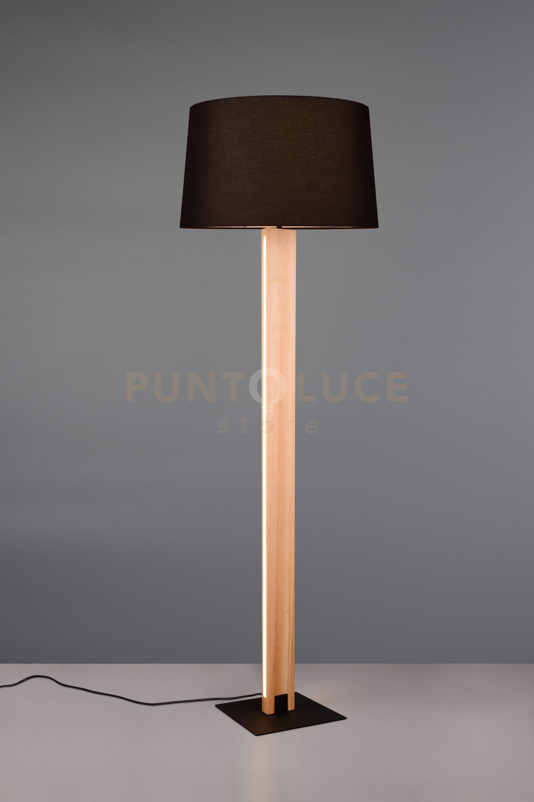 foto del prodotto rahul piantana touch metallo e paralume nero e legno con led h. 150cm 2 luci attacco e27 10w 1200lm, 3000k dimmerabile