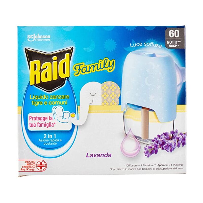 foto del prodotto raid diffusore per zanzare tigre e comune con ricarica alla lavanda 60 notti