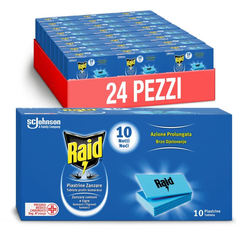 foto del prodotto raid piastrine antizanzare, inodore, formato scorta 24 confezioni da 10 pezzi ciascuna 240 piastrine 