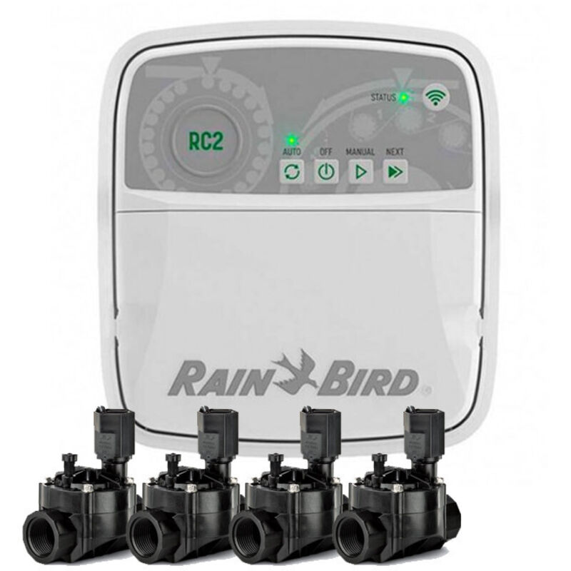 foto del prodotto rain bird - programmatore automatico di irrigazione wifi rc2 4 zone interne + 4 elettrovalvole 100hv 24v da 1''